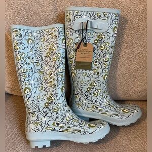Smith & Hawken Rain / Garden Boots Women's Sz 8, NWT, Floral Print, Blue / Green